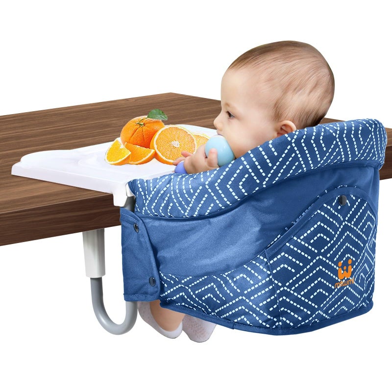 MTWML Hook On High Chair with Tray,Portable Baby High Chair That Attaches to Table,Clip On Fast Table Seat for Babies and Toddlers.Baby Feeding Seat for Dining Tables and Counter(Stripe-Blue) - Image 1